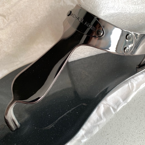 NIB Michael Kors MK Plate Jelly Sandals, Gunmetal Metallic PVC - Picture 2 of 5